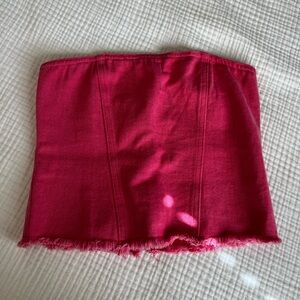 Superdown Pink Denim Cropped Tube Top